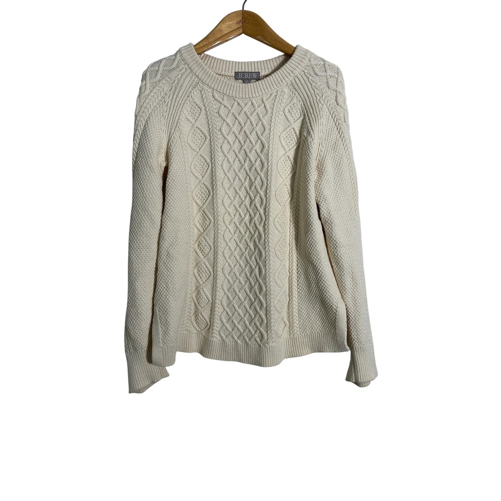 J. CREW Cotton Cable Knit Crewneck Fisherman Sweater BM302 - Picture 4 of 12